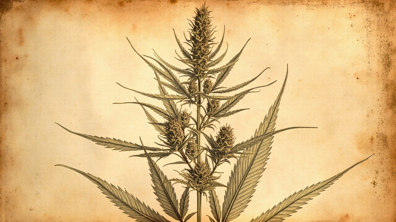 Vintage botanical cannabis flower engraving